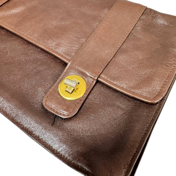 Lhia Vintage Brown Leather Clutch – Women's Fold-Over Evening Bag with Gold Turn - Picture 5 of 7